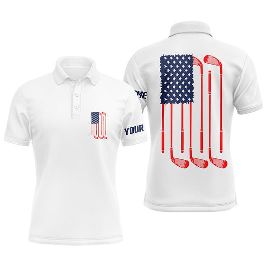 Golf Polo shirts, Mens Golf Polo Shirts American Flag Golf Clubs Custom Patriotic White Mens Golf Shirt