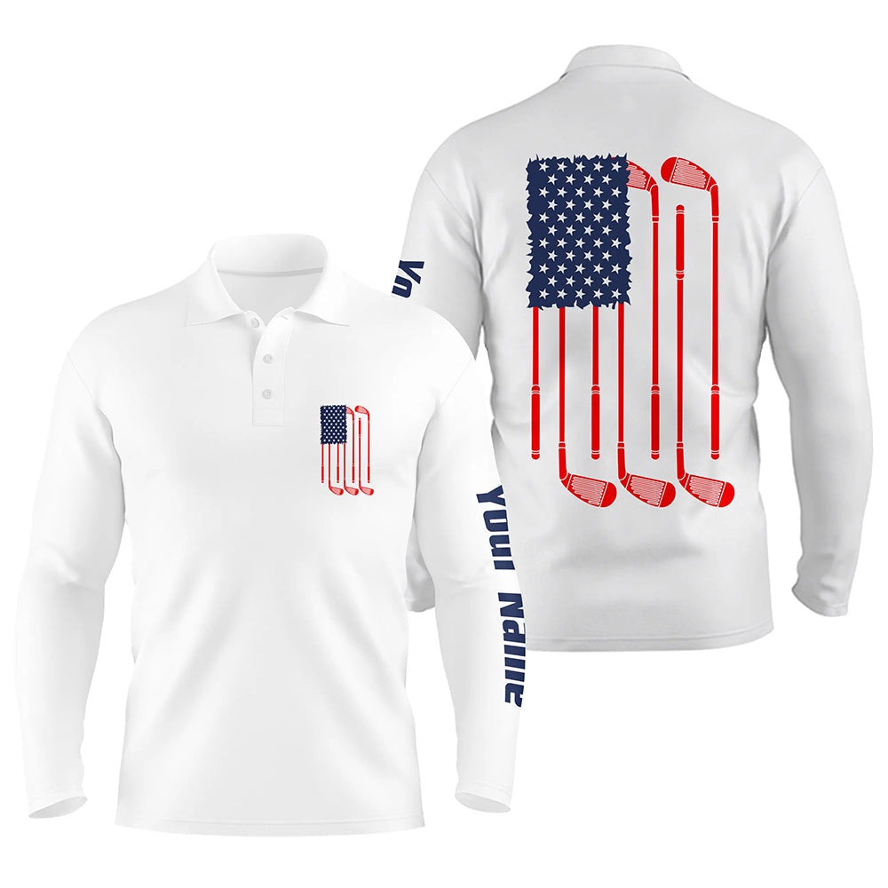 Golf Polo shirts, Mens Golf Polo Shirts American Flag Golf Clubs Custom Patriotic White Mens Golf Shirt
