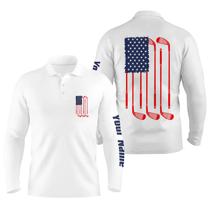 Golf Polo shirts, Mens Golf Polo Shirts American Flag Golf Clubs Custom Patriotic White Mens Golf Shirt