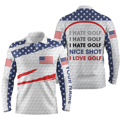 Golf Polo shirts, Mens Golf Polo Shirts American Flag Patriot Custom Name I Hate Golf Nice Shot I Love Golf