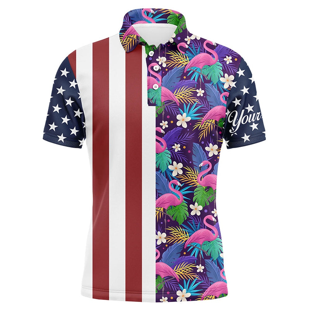 Golf Polo shirts, Mens Golf Polo Shirts American Flag Patriotic Custom Floral Flamingo Pattern Golf Shirts For Men