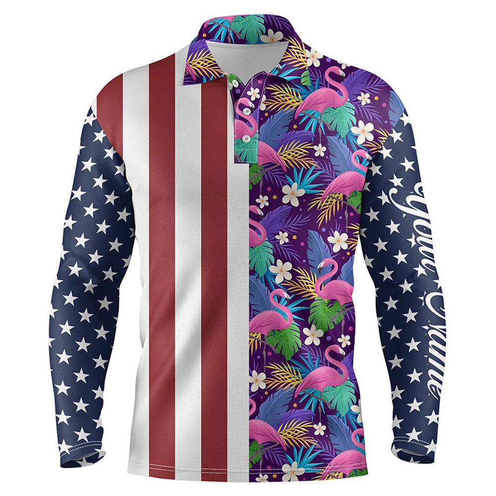 Golf Polo shirts, Mens Golf Polo Shirts American Flag Patriotic Custom Floral Flamingo Pattern Golf Shirts For Men