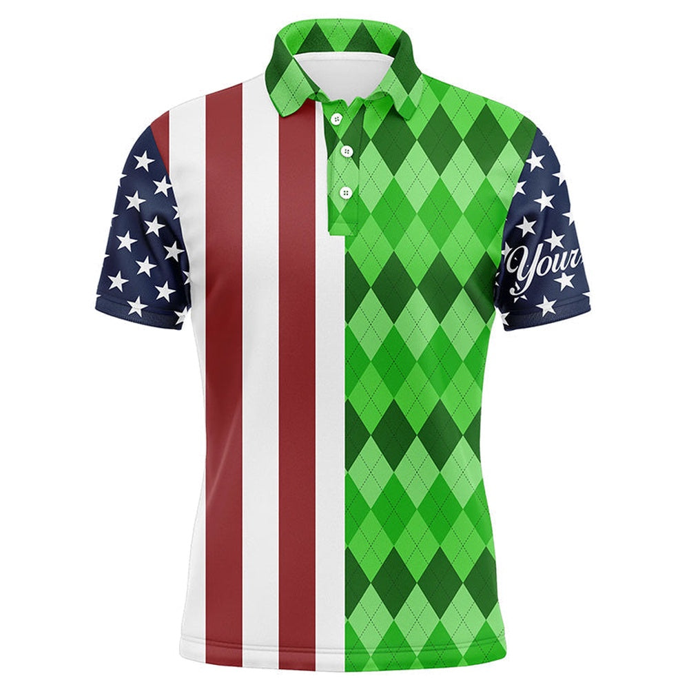 Golf Polo shirts, Mens Golf Polo Shirts American Flag Patriotic Custom Green Argyle Pattern Mens Golf Polos