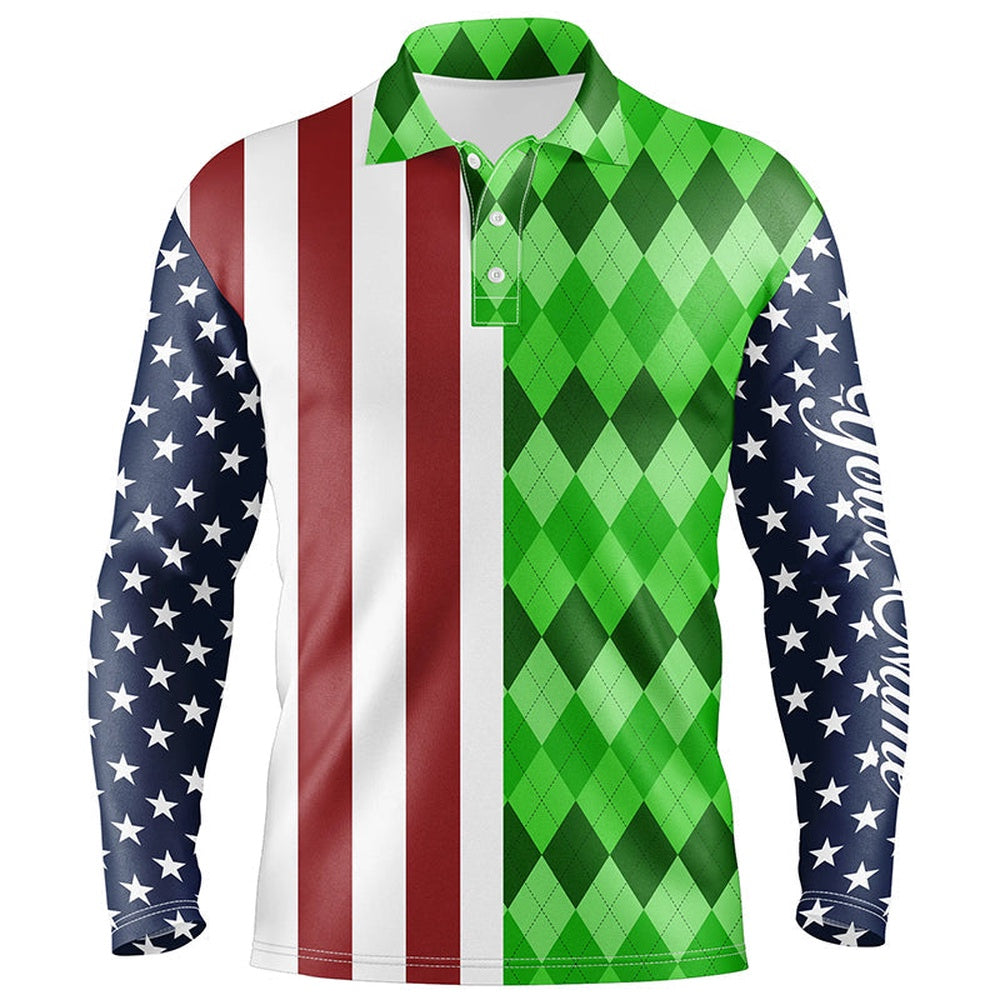 Golf Polo shirts, Mens Golf Polo Shirts American Flag Patriotic Custom Green Argyle Pattern Mens Golf Polos