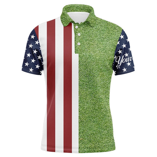 Golf Polo shirts, Mens Golf Polo Shirts American Flag Patriotic Custom Green Grass Pattern Mens Golf Polos