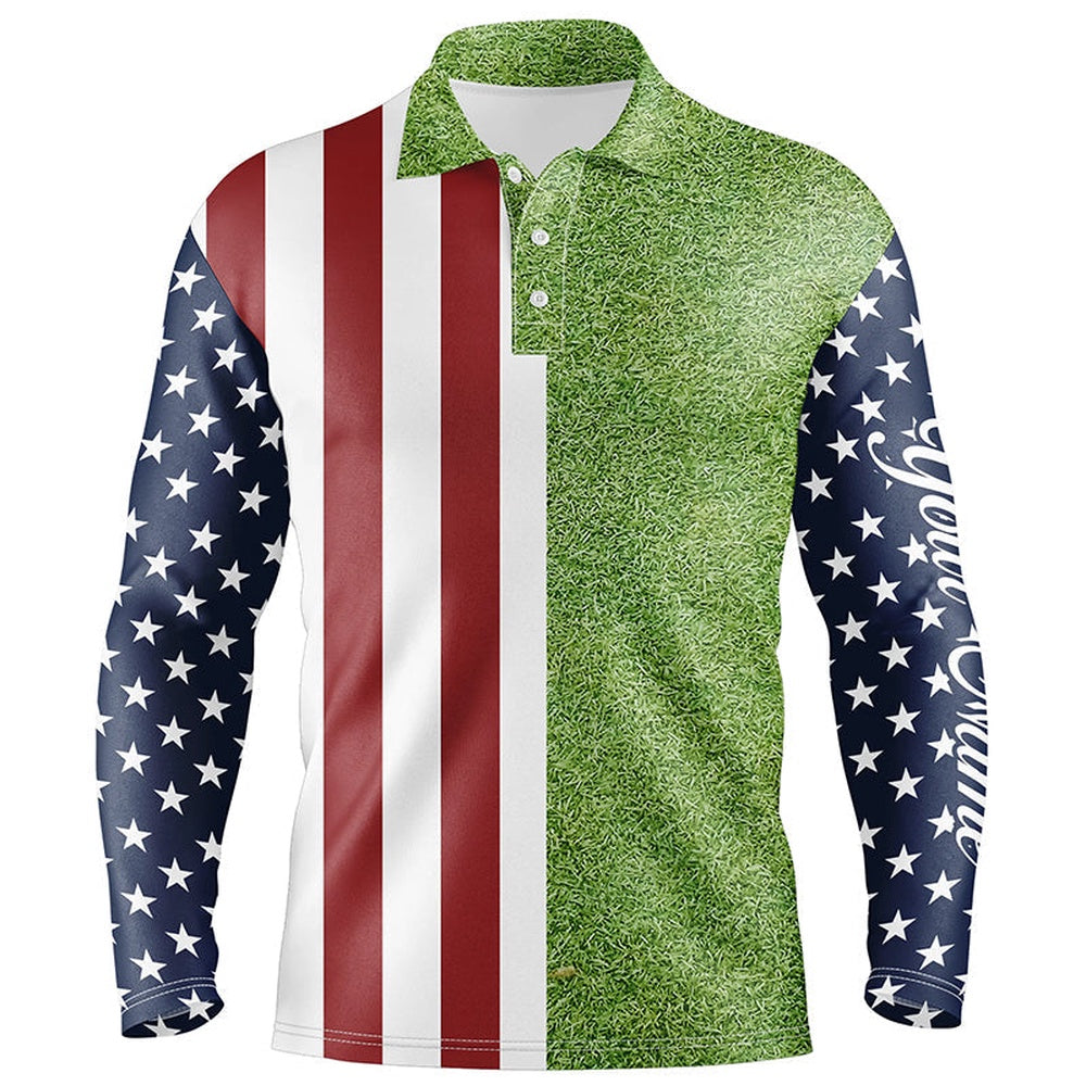 Golf Polo shirts, Mens Golf Polo Shirts American Flag Patriotic Custom Green Grass Pattern Mens Golf Polos