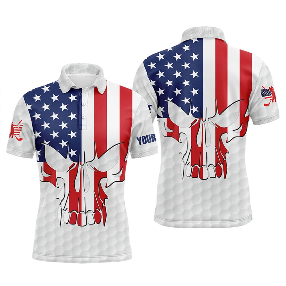 Golf Polo shirts, Mens Golf Polo Shirts American Flag Patriotic Custom Skull Golf Ball Shirt For Men, Best Men Golf Wear