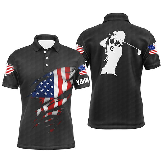 Golf Polo shirts, Mens Golf Polo Shirts American Flag Patriotic Golf Shirts Custom Polo Golf Tops For Men Black