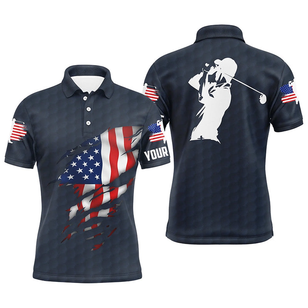 Golf Polo shirts, Mens Golf Polo Shirts American Flag Patriotic Golf Shirts Custom Polo Golf Tops For Men Blue Navy