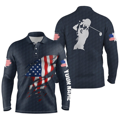 Golf Polo shirts, Mens Golf Polo Shirts American Flag Patriotic Golf Shirts Custom Polo Golf Tops For Men Blue Navy