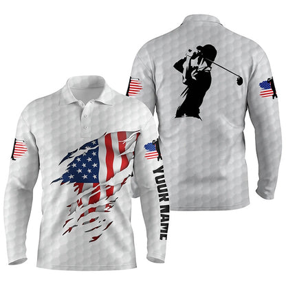 Golf Polo shirts, Mens Golf Polo Shirts American Flag Patriotic Golf Shirts Custom Polo Golf Tops For Men White