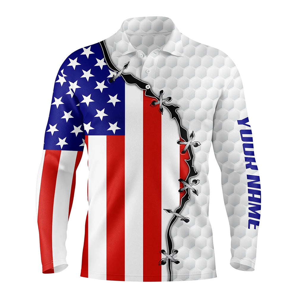 Golf Polo shirts, Mens Golf Polo Shirts American Flag White Golf Ball Skin Pattern Custom Patriot Team Golf Shirts