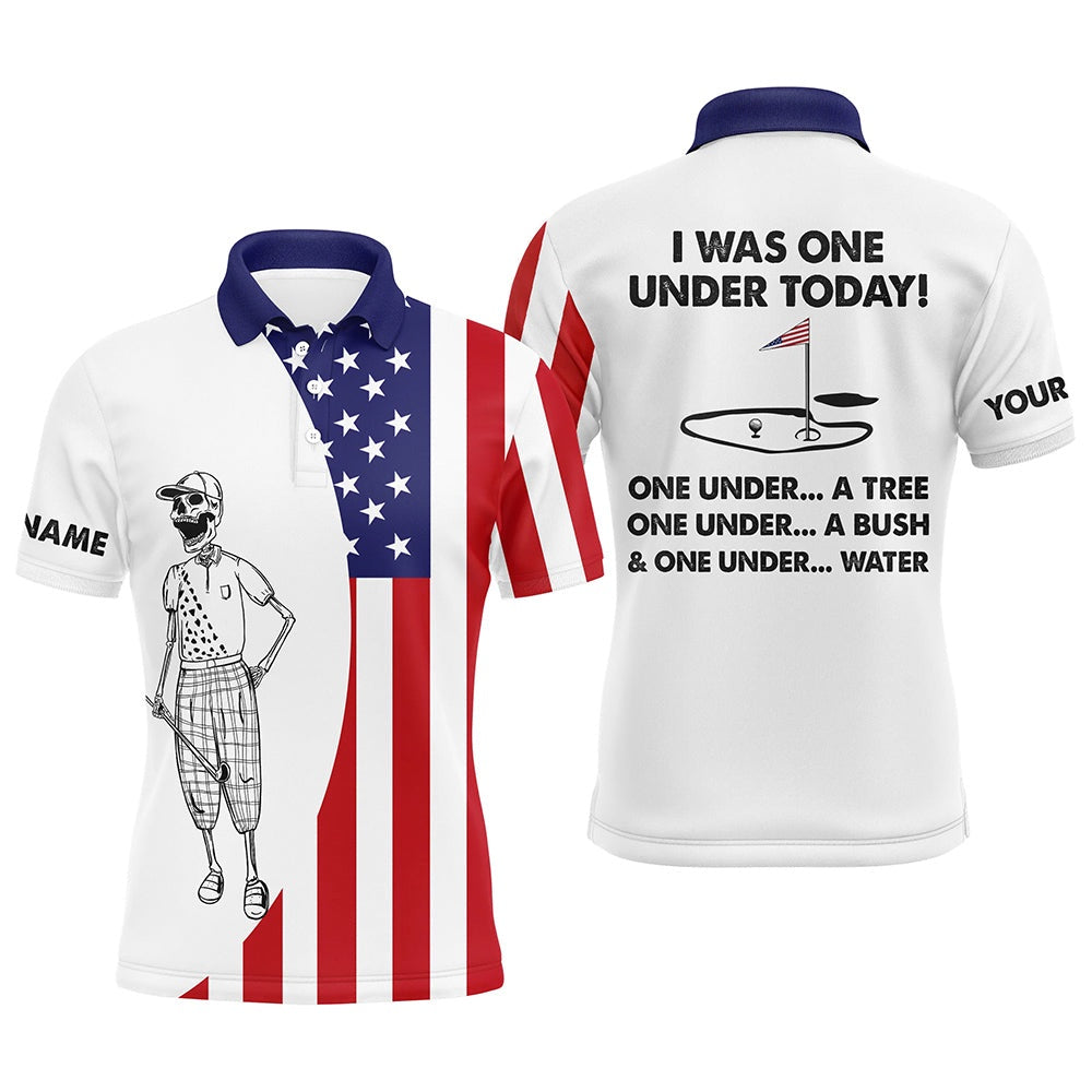 Golf Polo shirts, Mens Golf Polo Shirts American Flag White Golf Skull Custom I Was One Under Today Tree, Bush And Water