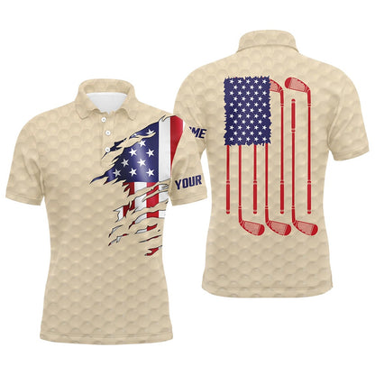 Golf Polo shirts, Mens Golf Polo Shirts Beige Golf Ball American Flag Patriotic Golf Clubs Custom Golf Gifts