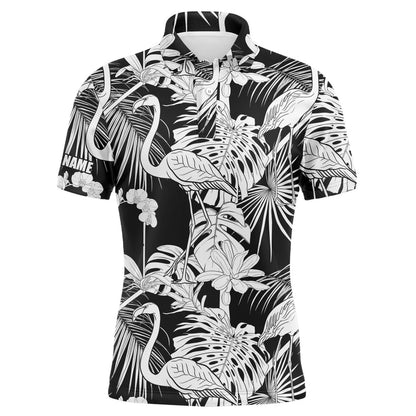 Golf Polo shirts, Mens Golf Polo Shirts Black And White Tropical Plants Flamingo Golf Shirts Custom Best Mens Golf Wear