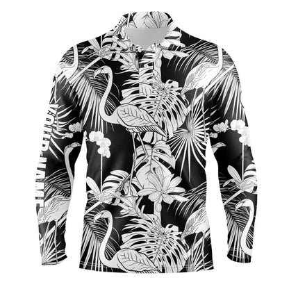 Golf Polo shirts, Mens Golf Polo Shirts Black And White Tropical Plants Flamingo Golf Shirts Custom Best Mens Golf Wear