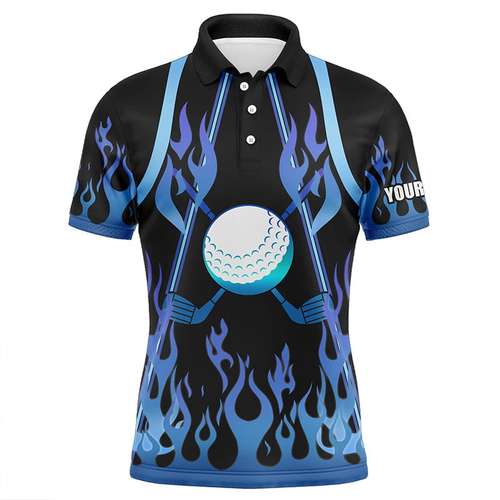 Golf Polo shirts, Mens Golf Polo Shirts Blue Fire Pattern Golf Clubs Shirt For Mens