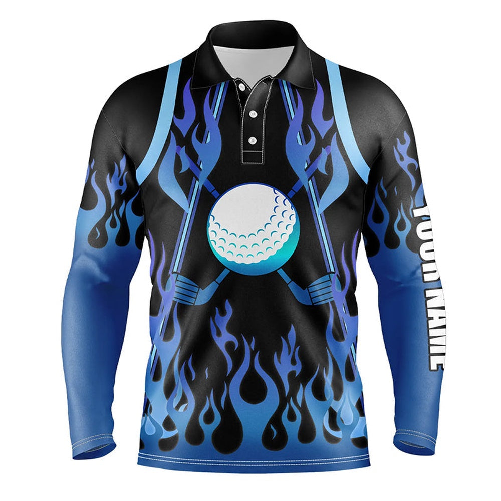 Golf Polo shirts, Mens Golf Polo Shirts Blue Fire Pattern Golf Clubs Shirt For Mens