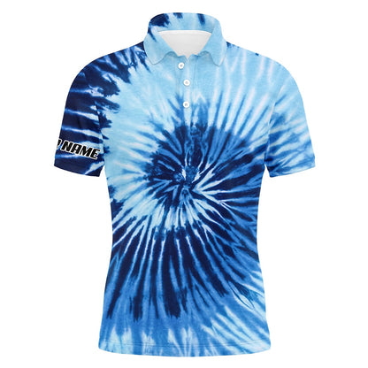 Golf Polo shirts, Mens Golf Polo Shirts Blue Tie Dye Pattern Custom Pattern Golf Shirt For Men, Golf Tops Mens