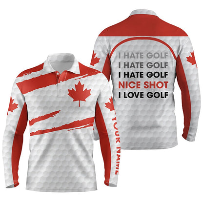 Golf Polo shirts, Mens Golf Polo Shirts Canada Flag Patriot Custom Name I Hate Golf Nice Shot I Love Golf