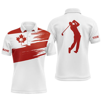 Golf Polo shirts, Mens Golf Polo Shirts Canada Flag Patriot Custom Name White Golf Shirt