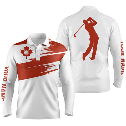 Golf Polo shirts, Mens Golf Polo Shirts Canada Flag Patriot Custom Name White Golf Shirt