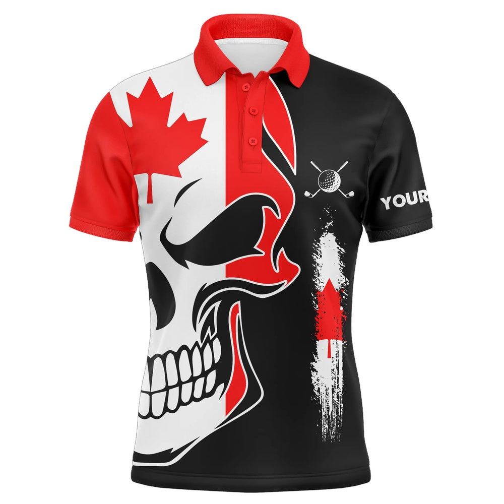 Golf Polo shirts, Mens Golf Polo Shirts Canadian Flag Patriotic Custom Skull Golf Shirts For Men, Best Mens Golf Wear