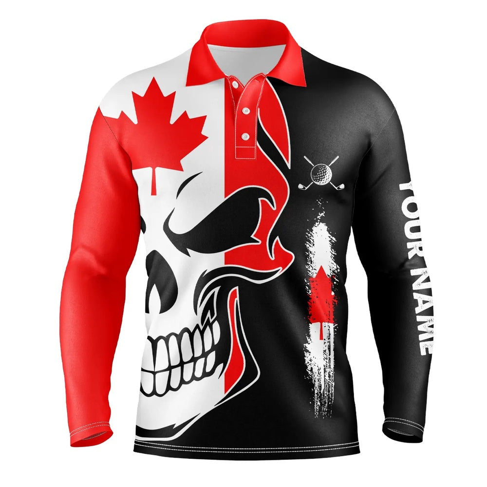 Golf Polo shirts, Mens Golf Polo Shirts Canadian Flag Patriotic Custom Skull Golf Shirts For Men, Best Mens Golf Wear