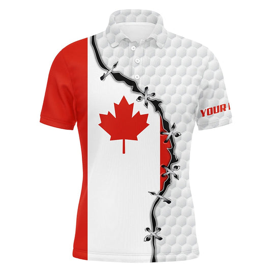 Golf Polo shirts, Mens Golf Polo Shirts Canadian Flag White Golf Ball Skin Pattern Custom Patriot Team Golf Shirts