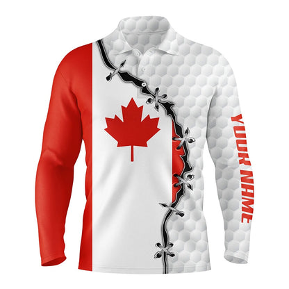 Golf Polo shirts, Mens Golf Polo Shirts Canadian Flag White Golf Ball Skin Pattern Custom Patriot Team Golf Shirts
