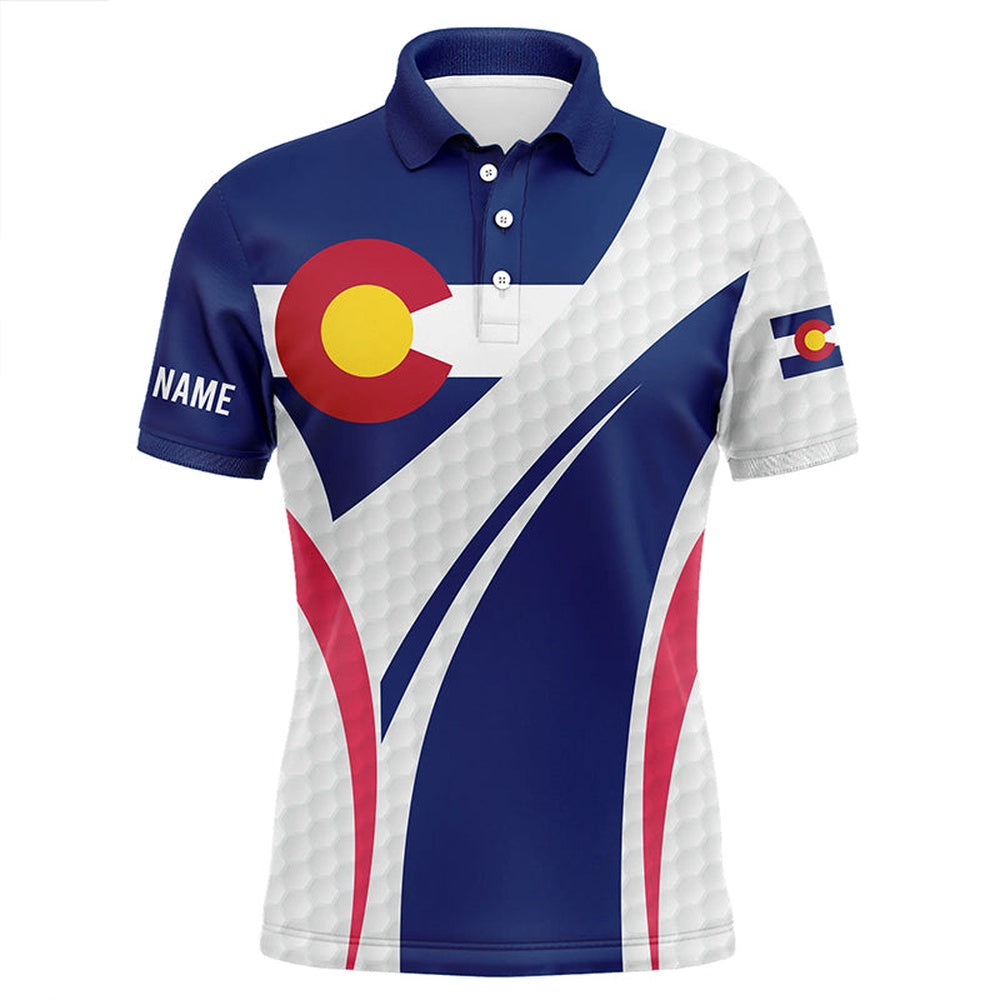 Golf Polo shirts, Mens Golf Polo Shirts Colorado Flag Custom White Golf Ball Skin Pattern Patriot Mens Golf Wears