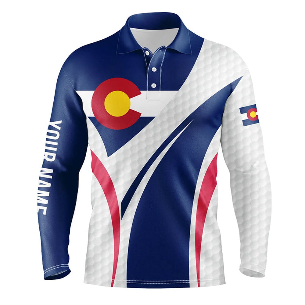 Golf Polo shirts, Mens Golf Polo Shirts Colorado Flag Custom White Golf Ball Skin Pattern Patriot Mens Golf Wears