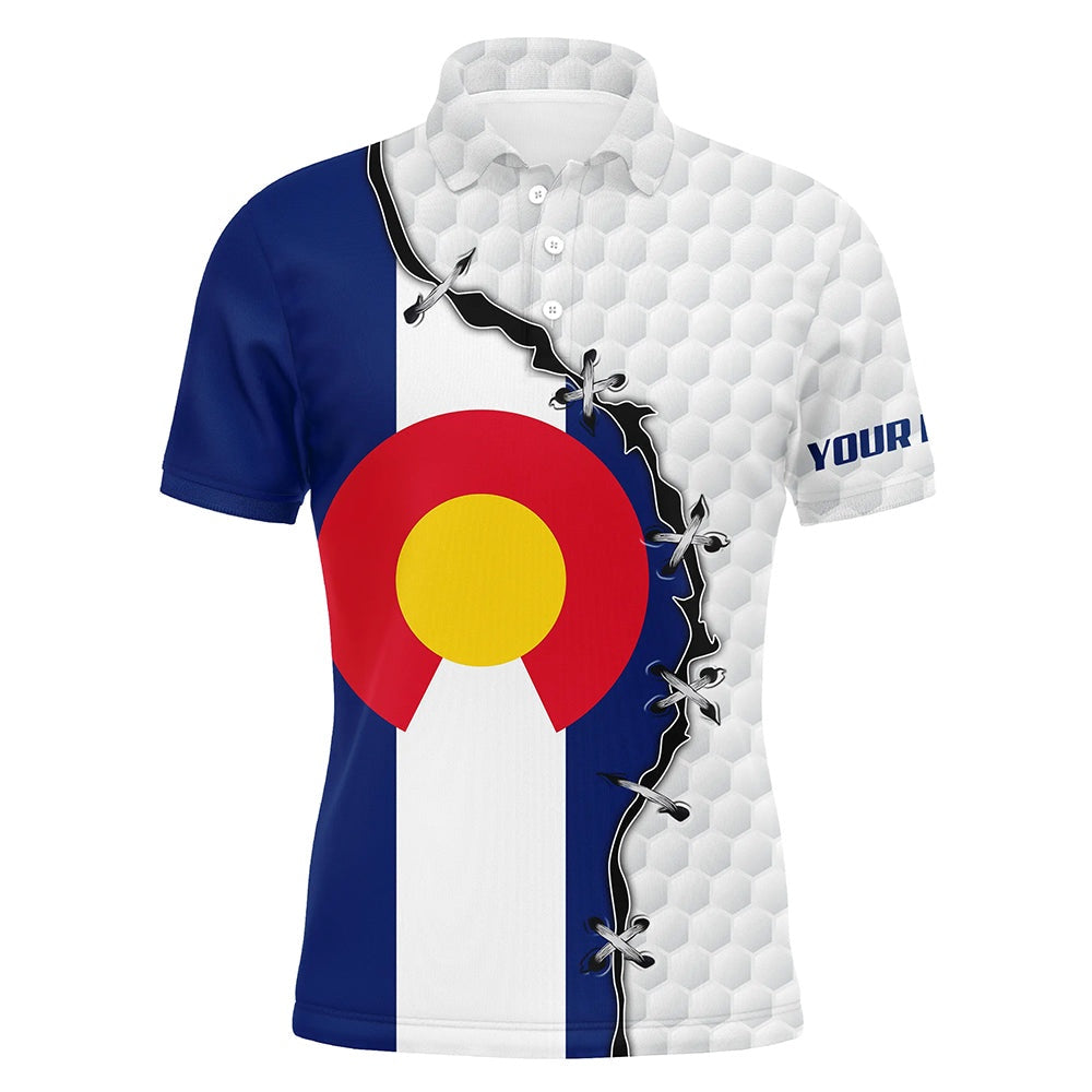 Golf Polo shirts, Mens Golf Polo Shirts Colorado Flag White Golf Ball Skin Pattern Custom Patriot Team Golf Shirts