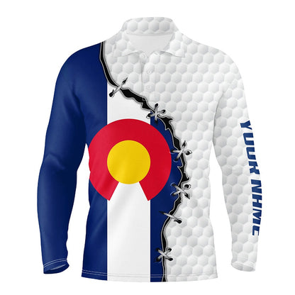 Golf Polo shirts, Mens Golf Polo Shirts Colorado Flag White Golf Ball Skin Pattern Custom Patriot Team Golf Shirts