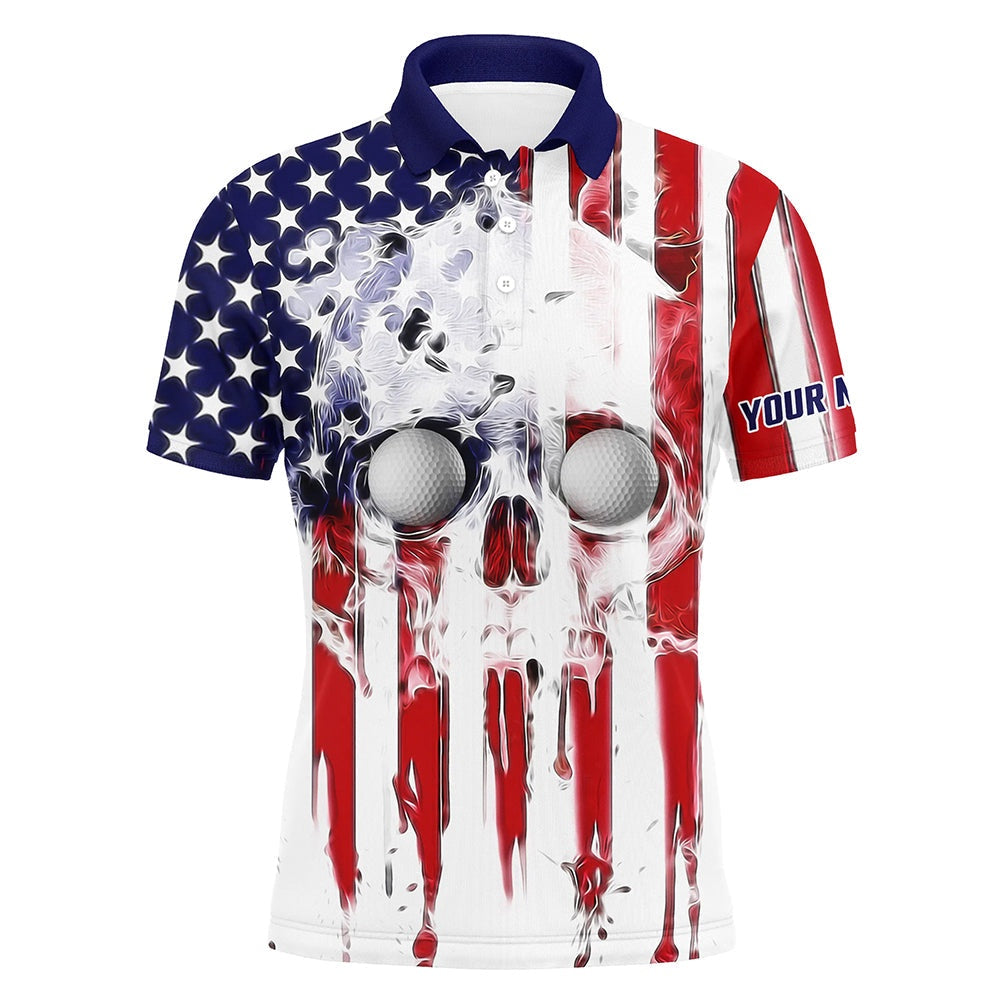 Golf Polo shirts, Mens Golf Polo Shirts Custom American Flag Skull Golf Gifts For Mens, Patriotic Mens Golf Shirts