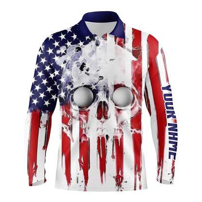 Golf Polo shirts, Mens Golf Polo Shirts Custom American Flag Skull Golf Gifts For Mens, Patriotic Mens Golf Shirts