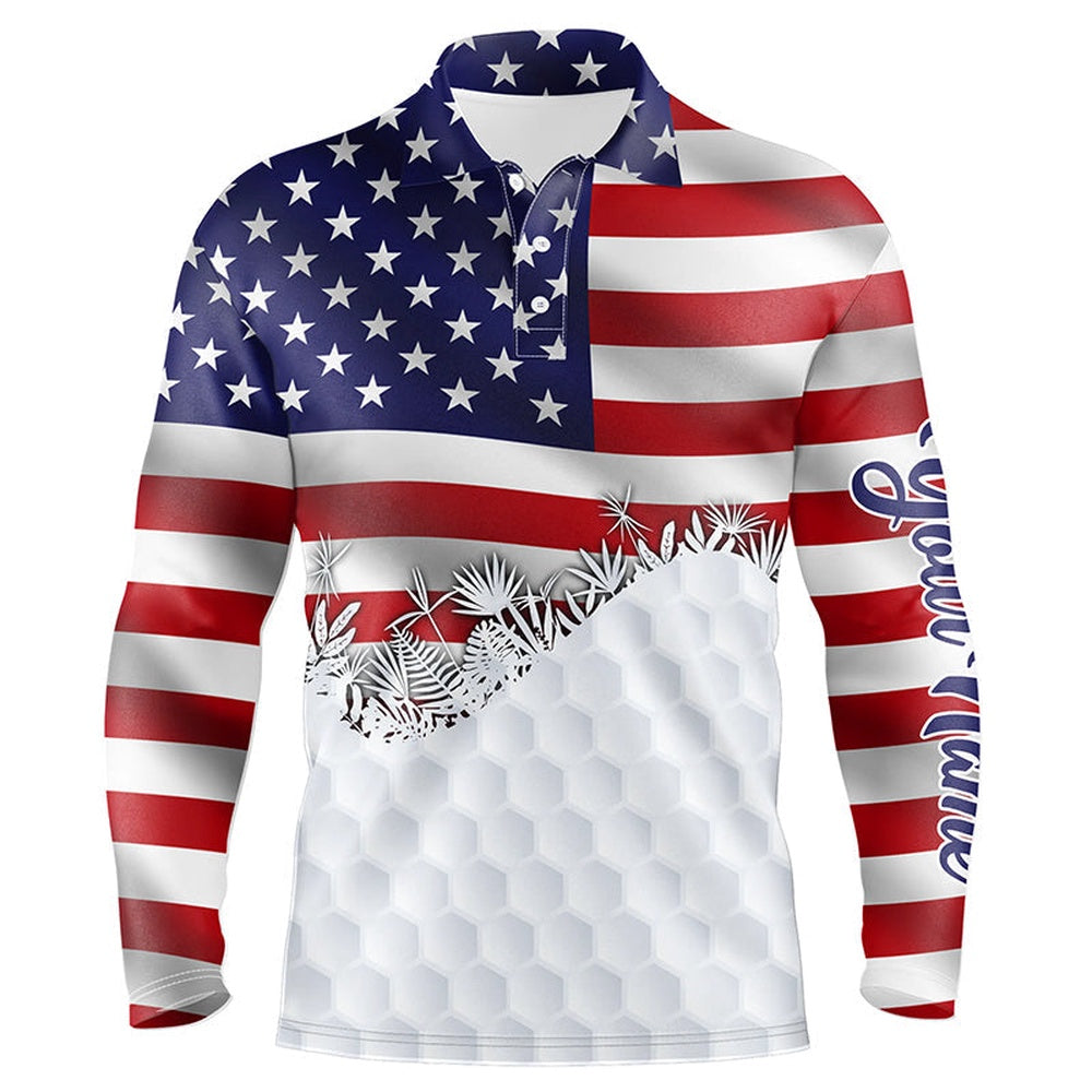 Golf Polo shirts, Mens Golf Polo Shirts Custom American Flag White Golf Ball Skin Pattern Patriotic Golf Attire For Mens