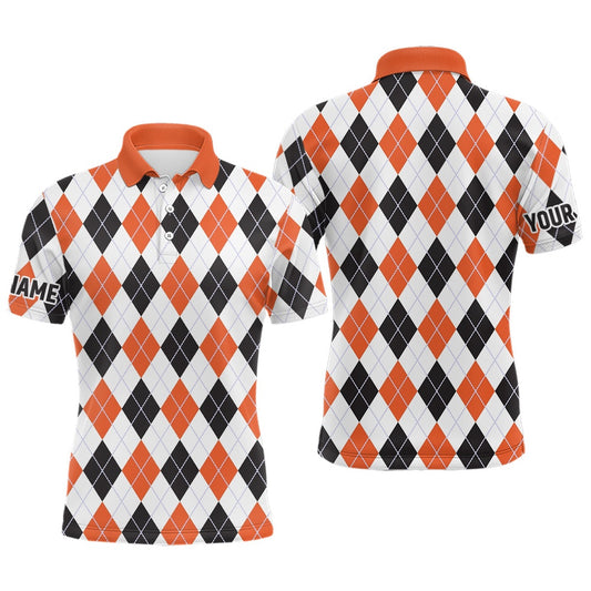 Golf Polo shirts, Mens Golf Polo Shirts Custom Argyle Plaid Halloween Pattern Golf Attire For Mens
