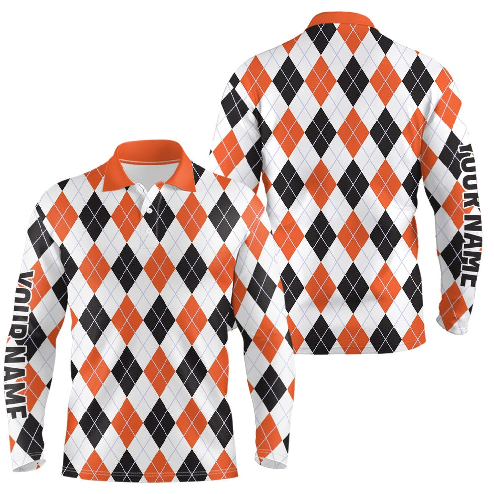 Golf Polo shirts, Mens Golf Polo Shirts Custom Argyle Plaid Halloween Pattern Golf Attire For Mens