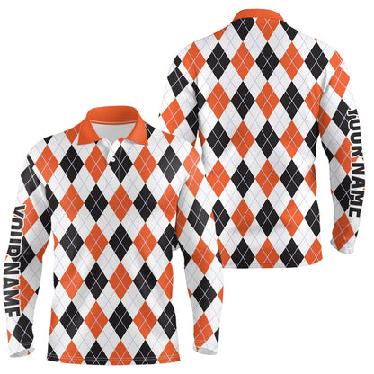 Golf Polo shirts, Mens Golf Polo Shirts Custom Argyle Plaid Halloween Pattern Golf Attire For Mens