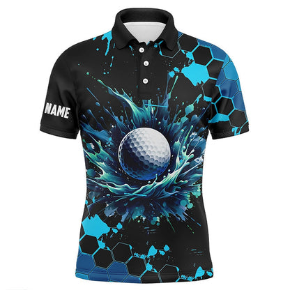 Golf Polo shirts, Mens Golf Polo Shirts Custom Black And Blue Watercolor Golf Tops For Men, Gift For Golf Lovers