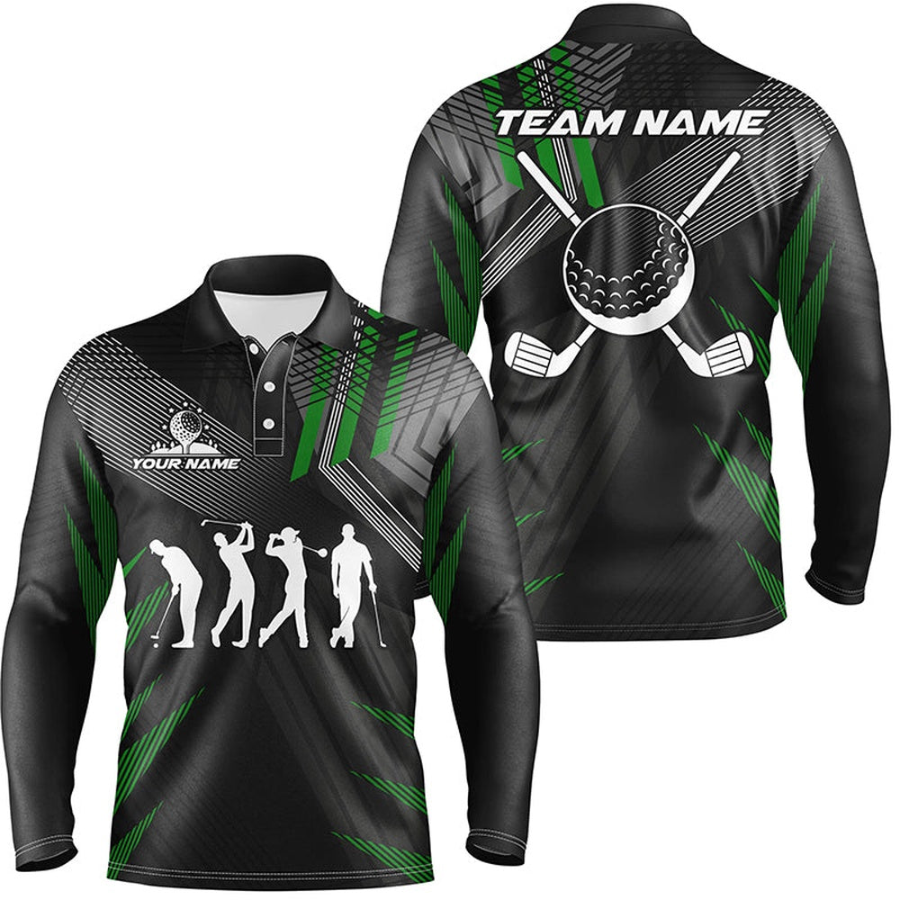 Golf Polo shirts, Mens Golf Polo Shirts Custom Black And Green Golf Clubs, Team Golf Attire For Men