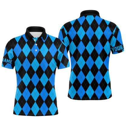 Golf Polo shirts, Mens Golf Polo Shirts Custom Blue And Black Argyle Plaid Pattern Golf Attire For Men