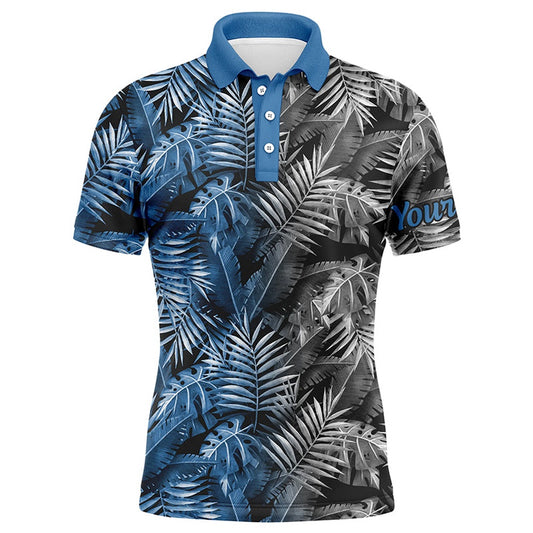 Golf Polo shirts, Mens Golf Polo Shirts Custom Blue And Gray Tropical Leaves Golf Shirts, Best Mens Golf Wears