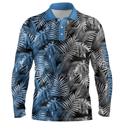 Golf Polo shirts, Mens Golf Polo Shirts Custom Blue And Gray Tropical Leaves Golf Shirts, Best Mens Golf Wears