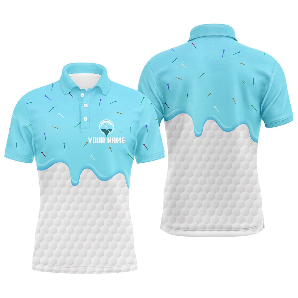 Golf Polo shirts, Mens Golf Polo Shirts Custom Blue Ice Cream Melting On Golf Ball For Mens
