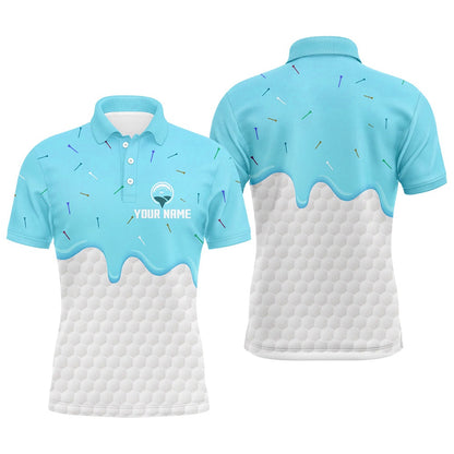 Golf Polo shirts, Mens Golf Polo Shirts Custom Blue Ice Cream Melting On Golf Ball For Mens