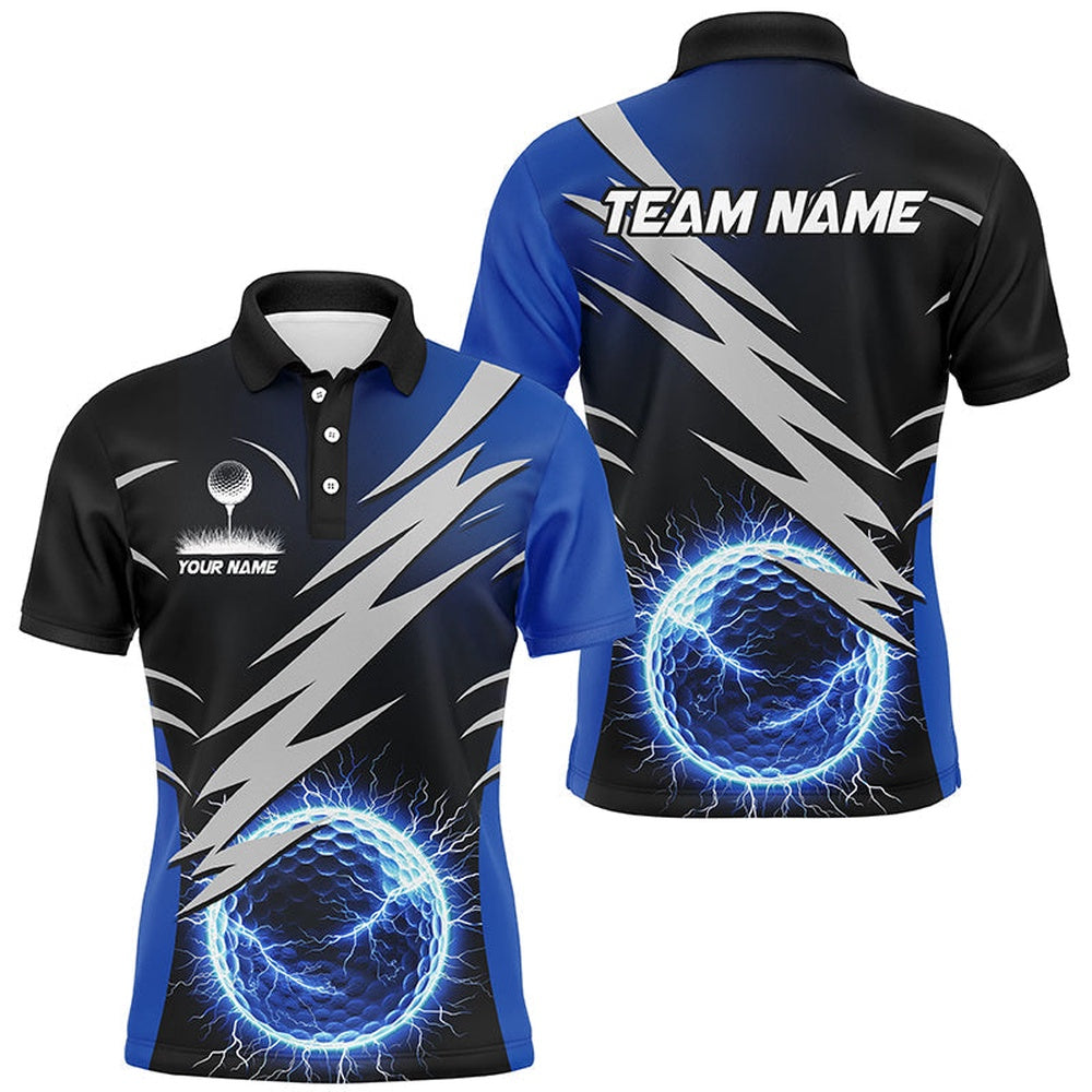 Golf Polo shirts, Mens Golf Polo Shirts Custom Blue Lightning Thunder Golf Ball Clothes For Men