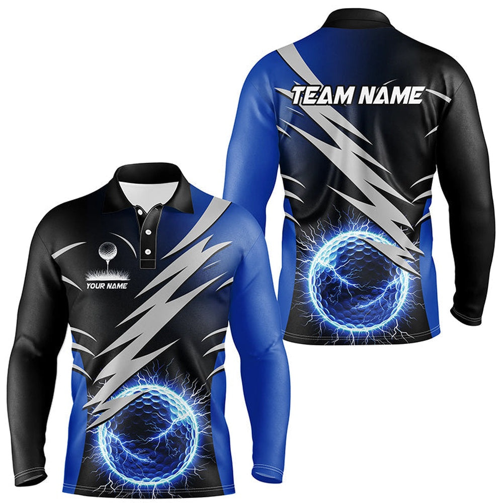 Golf Polo shirts, Mens Golf Polo Shirts Custom Blue Lightning Thunder Golf Ball Clothes For Men