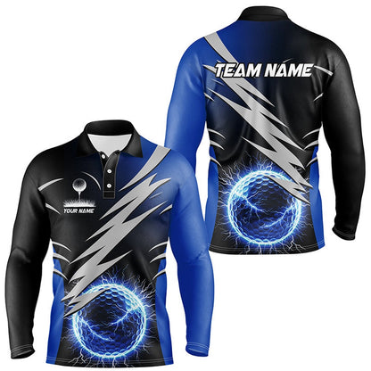 Golf Polo shirts, Mens Golf Polo Shirts Custom Blue Lightning Thunder Golf Ball Clothes For Men